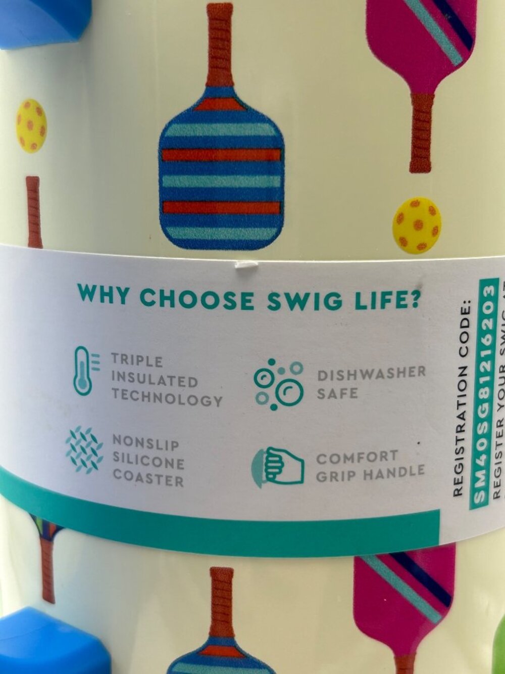 NWT Swig Pickleball Paddle Insulated Stainless Steel Mega Mug Cup Tumbler 40 oz - Picture 10 of 12
